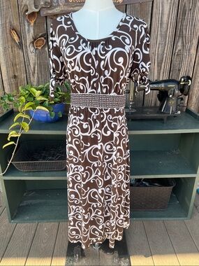 Merona XL short sleeve dress brown/white print